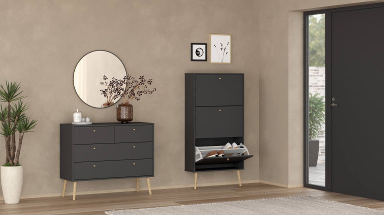 Scarpiera Lillian, Mobile portascarpe, Armadio da ingresso multiuso, Mobiletto per calzature, 24x70 h139 cm, Grigio