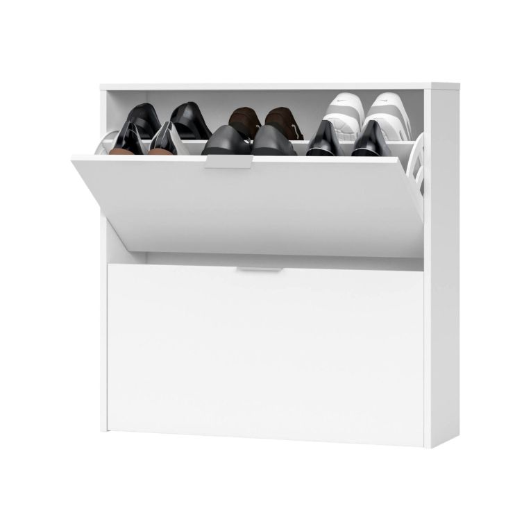 Scarpiera Louisville, Armadio portascarpe a 2 ante a ribalta-, Scarpiera bassa da ingresso, Mobile basso, 75x22h76 cm, Bianco