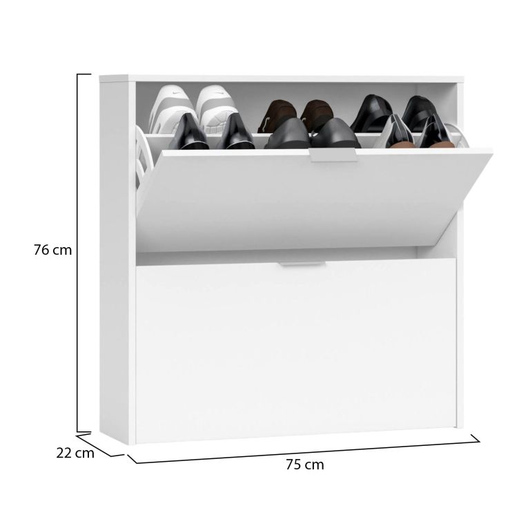 Scarpiera Louisville, Armadio portascarpe a 2 ante a ribalta-, Scarpiera bassa da ingresso, Mobile basso, 75x22h76 cm, Bianco
