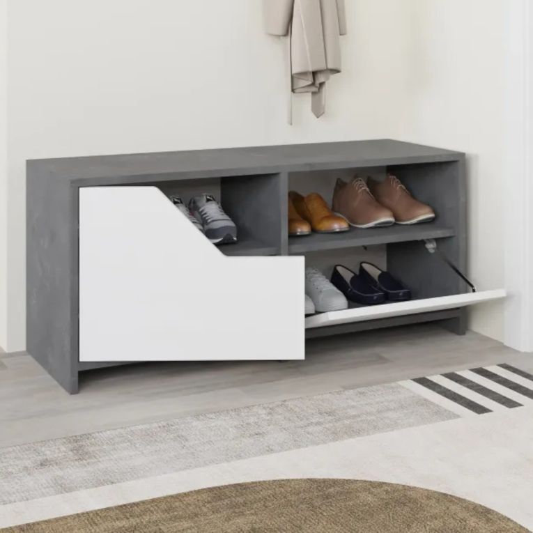 Scarpiera Maelstrom, Mobile portascarpe, Armadio da ingresso multiuso, Mobiletto per calzature, 105x37 h47 cm, Grigio e Bianco