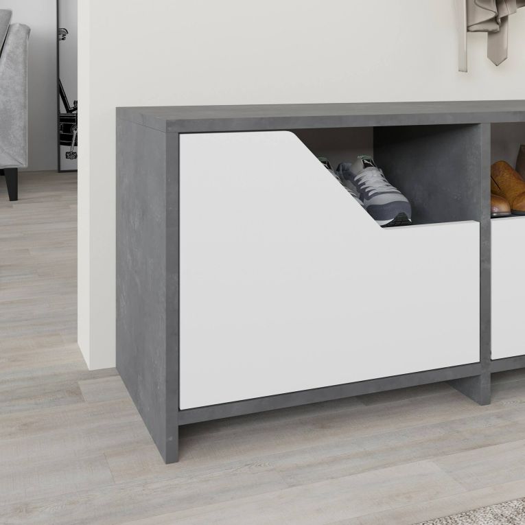 Scarpiera Maelstrom, Mobile portascarpe, Armadio da ingresso multiuso, Mobiletto per calzature, 105x37 h47 cm, Grigio e Bianco