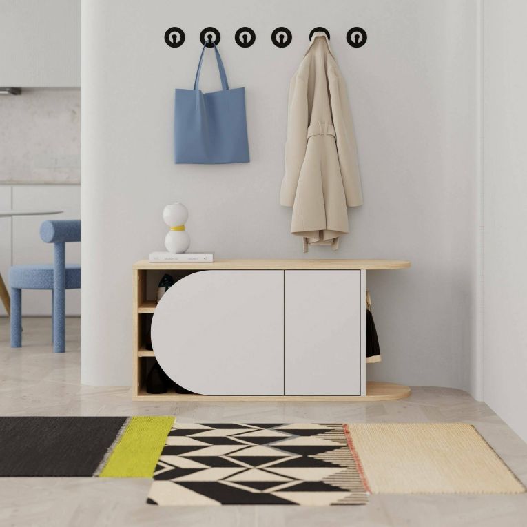 Scarpiera Marathus, Mobile portascarpe, Armadio da ingresso multiuso, Mobiletto per calzature, 104x37 h50 cm, Quercia e Bianco