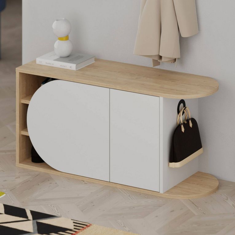 Scarpiera Marathus, Mobile portascarpe, Armadio da ingresso multiuso, Mobiletto per calzature, 104x37 h50 cm, Quercia e Bianco