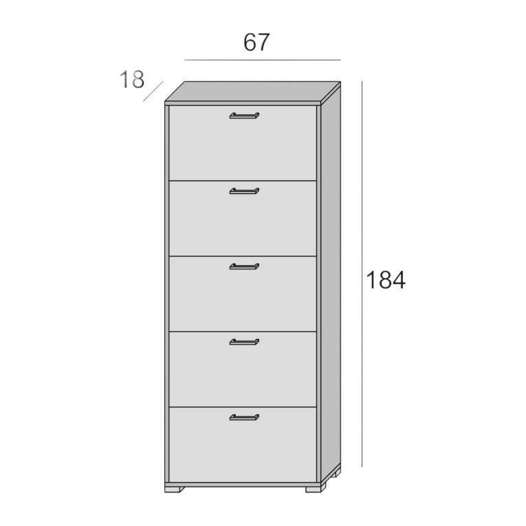 Scarpiera Margherita, Mobile multiuso da ingresso con 5 ante a ribalta-, Armadietto portascarpe moderno, 100% Made in Italy, 67x18h184 cm, Cemento e Bianco