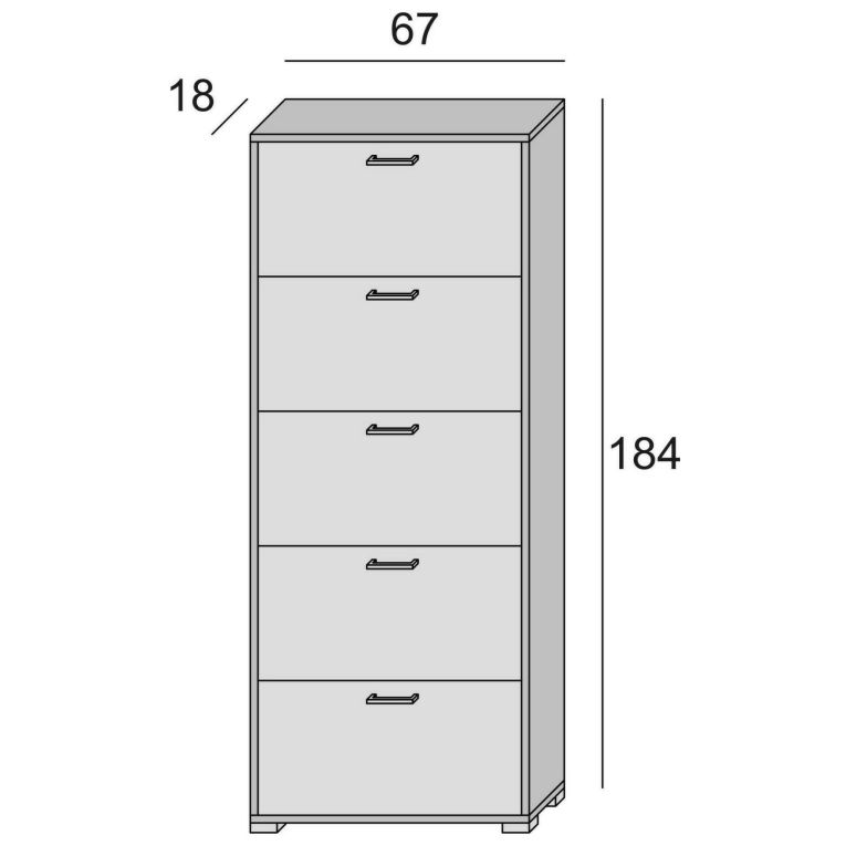 Scarpiera Margherita, Mobile multiuso da ingresso con 5 ante a ribalta-, Armadietto portascarpe moderno, 100% Made in Italy, 67x18h184 cm, Larice