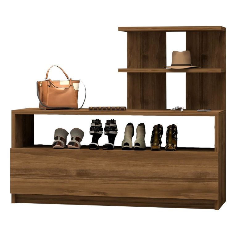 Scarpiera Marrone Noce 4 Ripiani 12 Paia 100x30x85h cm, Un'anta - Sinni