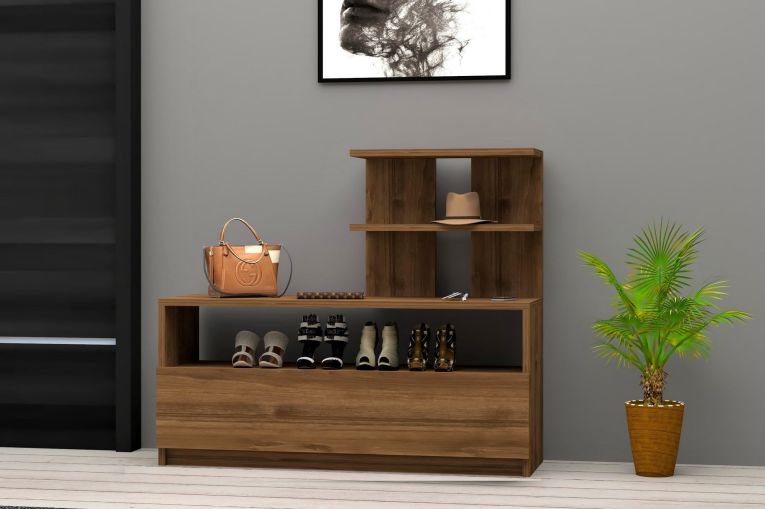Scarpiera Marrone Noce 4 Ripiani 12 Paia 100x30x85h cm, Un'anta - Sinni