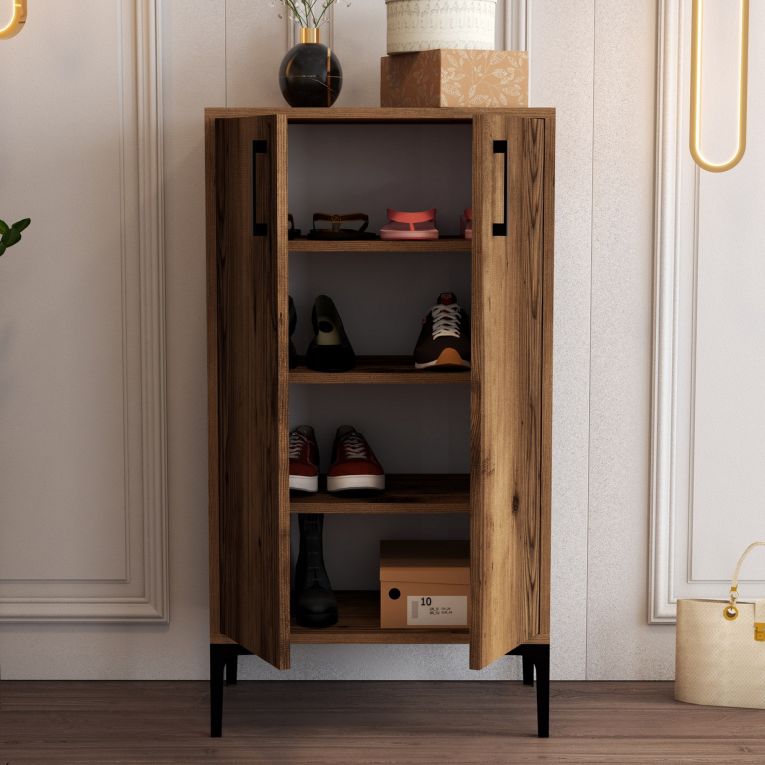 Scarpiera Marrone Noce 4 Ripiani 8 Paia 60x35x111h cm, 2 Ante - Cavalieri