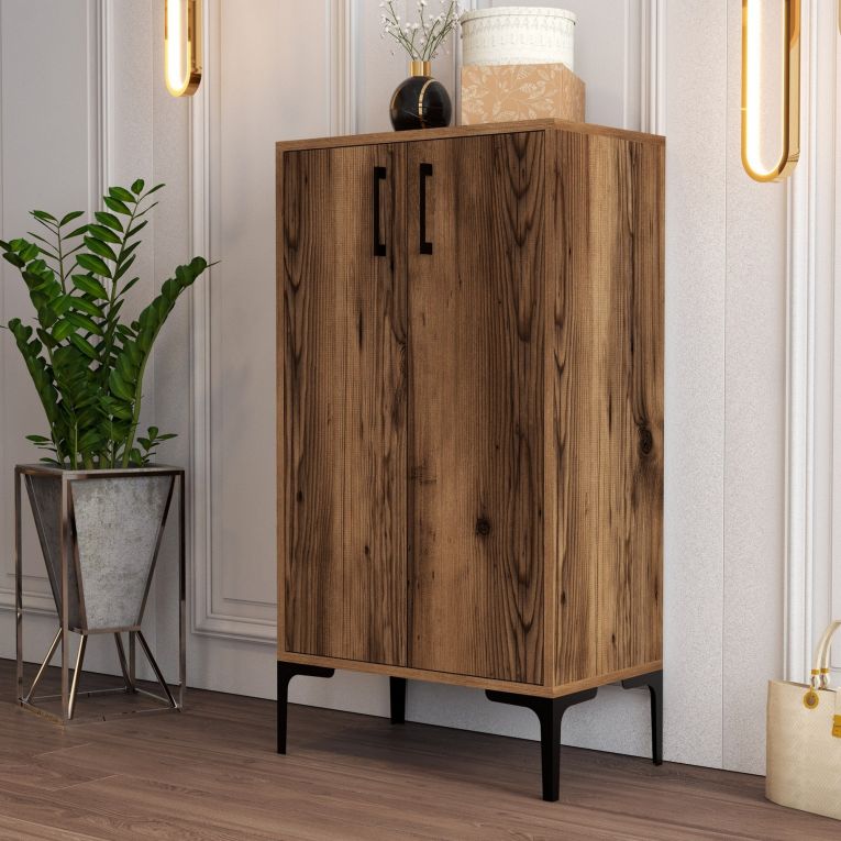 Scarpiera Marrone Noce 4 Ripiani 8 Paia 60x35x111h cm, 2 Ante - Cavalieri