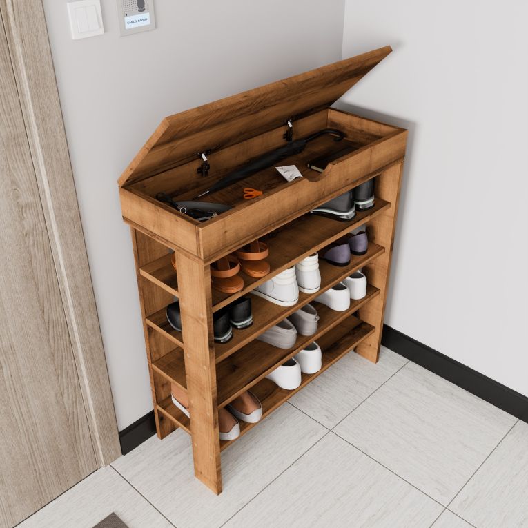Scarpiera Marrone Noce 5 Ripiani 12 Paia 80x30x90h cm, Un'anta - Monastero