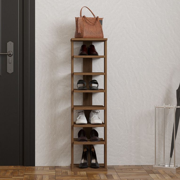 Scarpiera Marrone Noce 8 Paia 8 Ripiani 30x30x110h cm, 7 Vani - Soddi