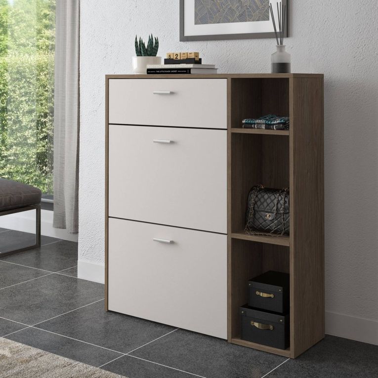 Scarpiera Marrone Noce Beige 90x26x102h cm, un Cassetto - Samassi
