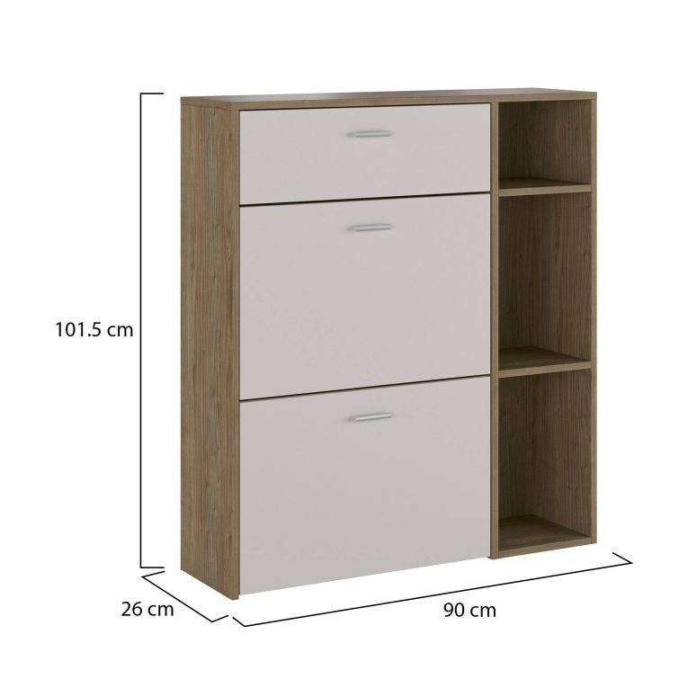 Scarpiera Marrone Noce Beige 90x26x102h cm, un Cassetto - Samassi
