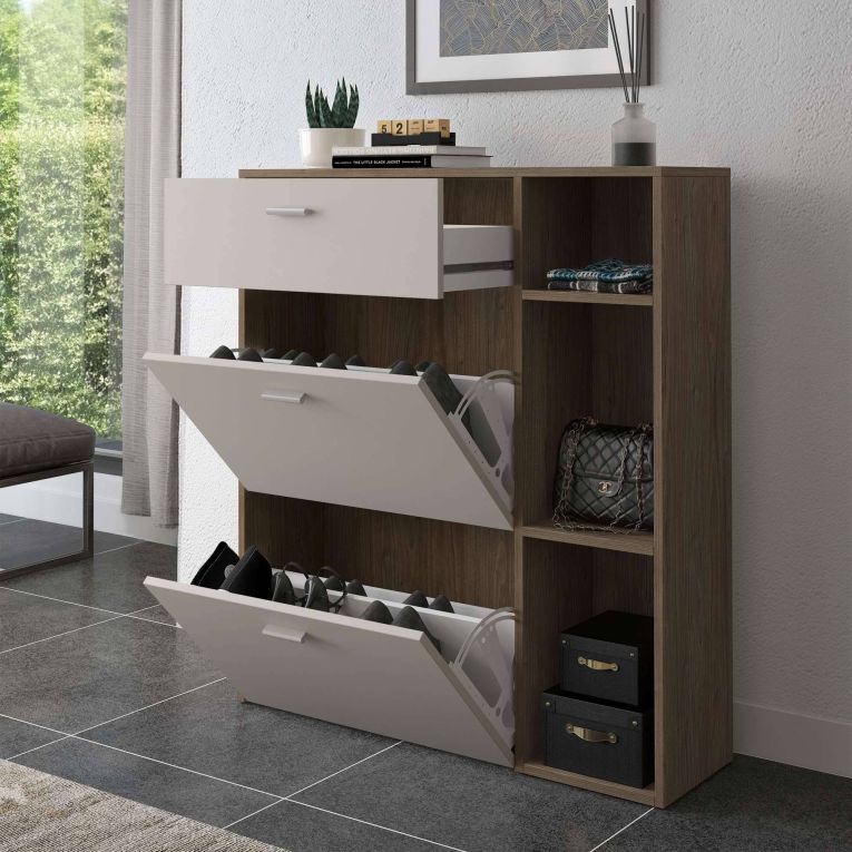 Scarpiera Marrone Noce Beige 90x26x102h cm, un Cassetto - Samassi
