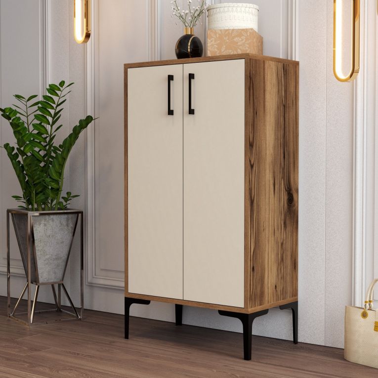 Scarpiera Marrone Noce Bianco 4 Ripiani 8 Paia 60x35x111h cm, 2 Ante - Cavalieri