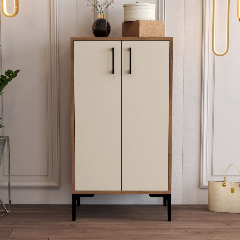 Scarpiera Marrone Noce Bianco 4 Ripiani 8 Paia 60x35x111h cm, 2 Ante - Cavalieri