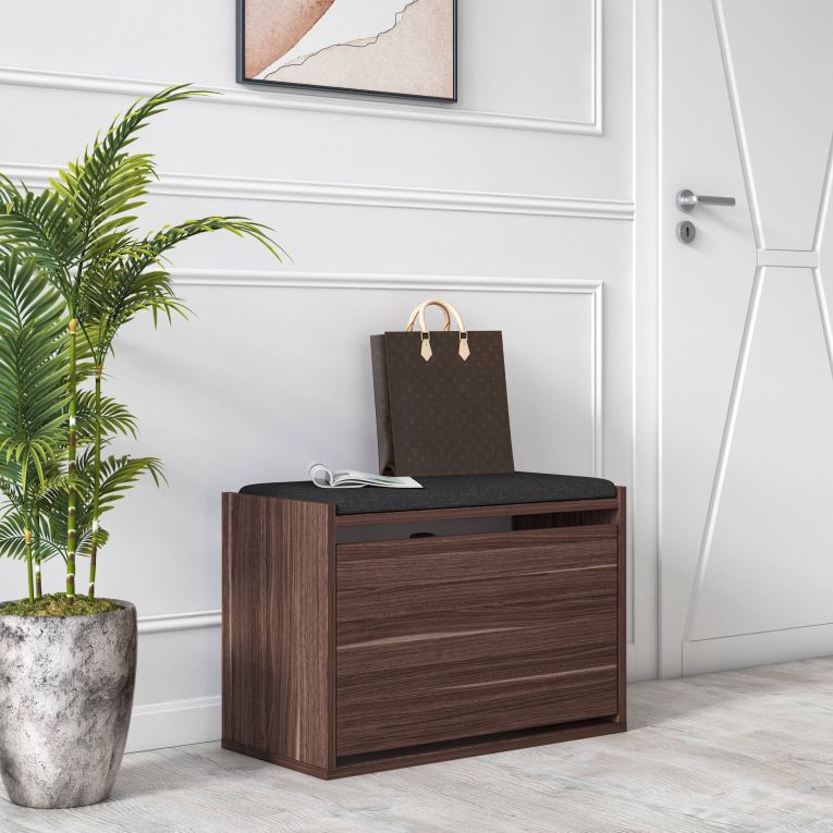 Scarpiera Marrone Noce un Ripiano 2 Vani 65x43.5x32h cm, Un'anta
