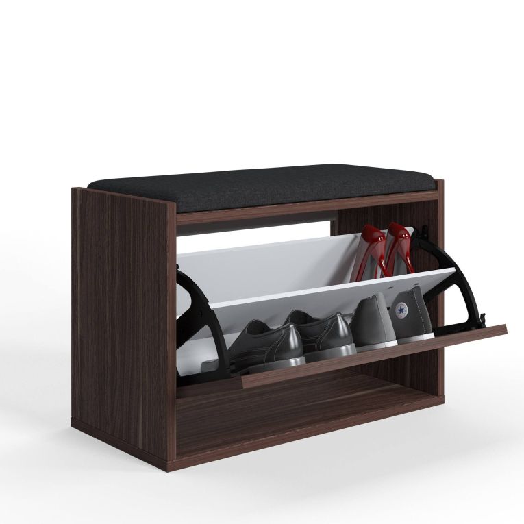 Scarpiera Marrone Noce un Ripiano 2 Vani 65x43.5x32h cm, Un'anta