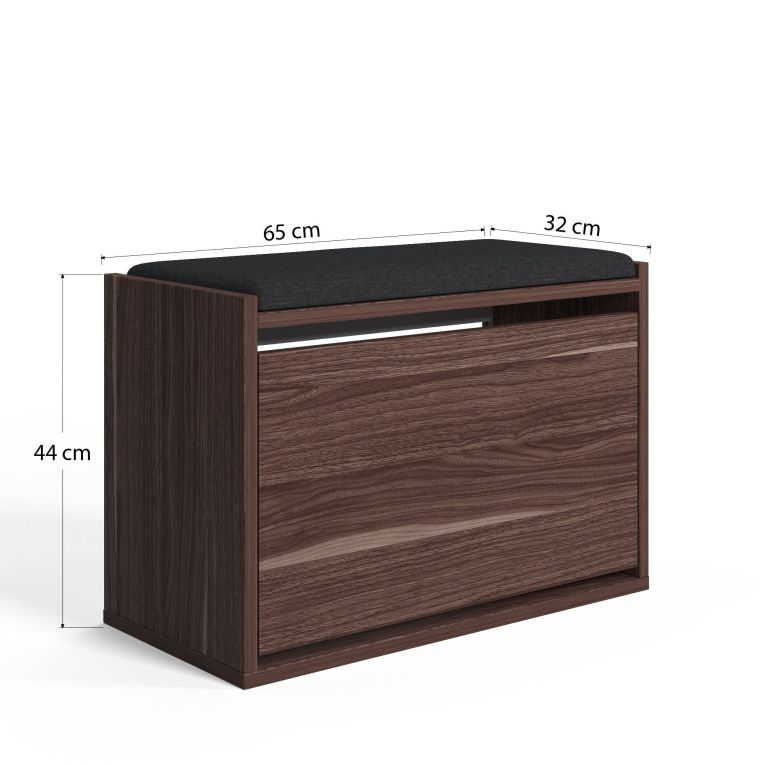 Scarpiera Marrone Noce un Ripiano 2 Vani 65x43.5x32h cm, Un'anta
