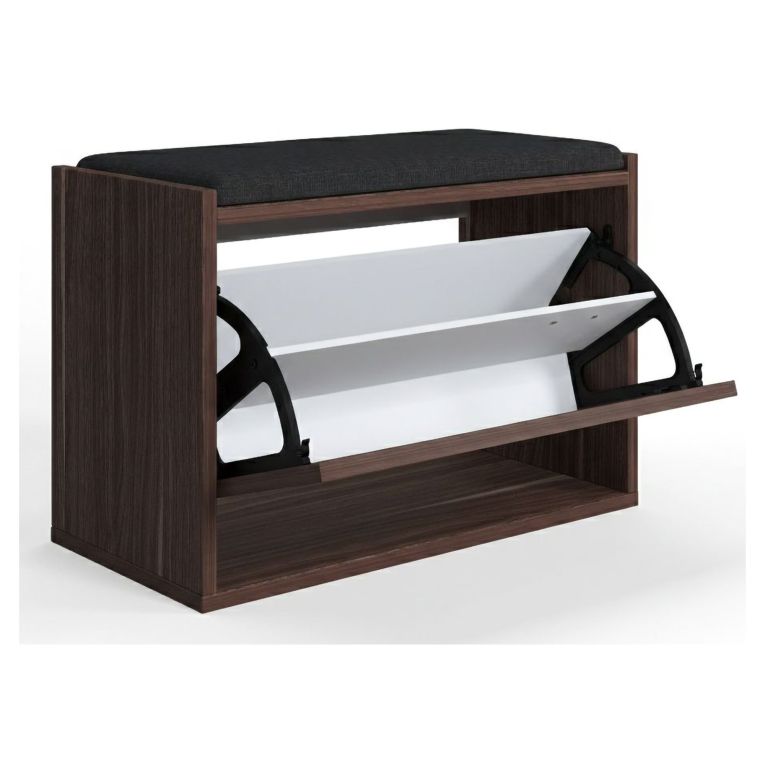 Scarpiera Marrone Noce un Ripiano 2 Vani 65x43.5x32h cm, Un'anta