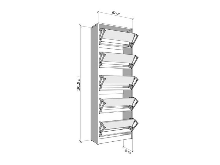 Scarpiera Marrone Quercia 10 Ripiani 5 Ante 67x28x191.5h cm, Maniglie Incluse - Sueglio