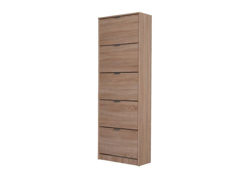 Scarpiera Marrone Quercia 10 Ripiani 5 Ante 67x28x191.5h cm, Maniglie Incluse - Sueglio