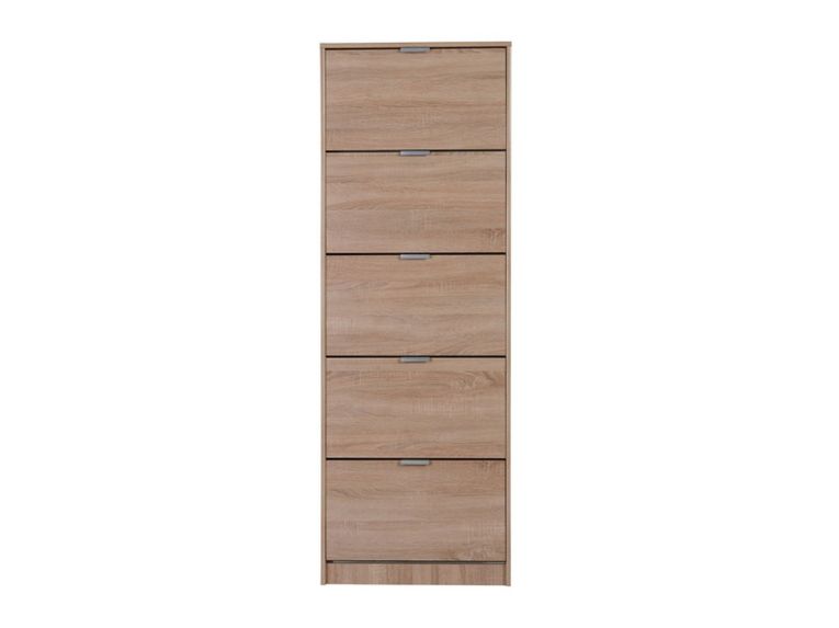 Scarpiera Marrone Quercia 10 Ripiani 5 Ante 67x28x191.5h cm, Maniglie Incluse - Sueglio