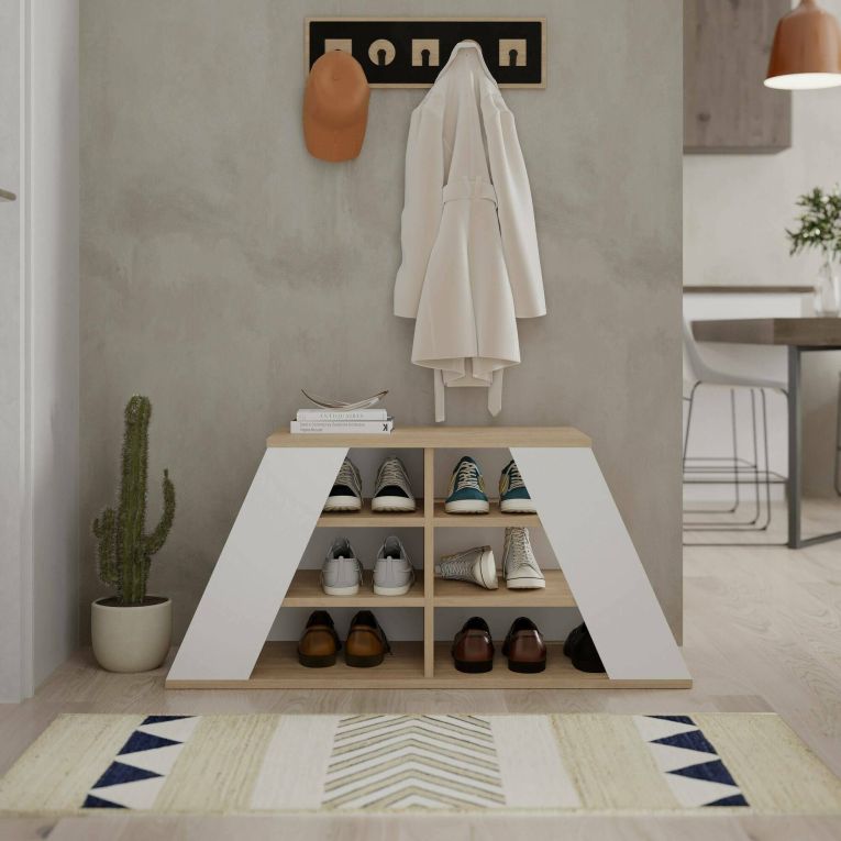 Scarpiera Marrone Quercia Bianco 4 Ripiani 10 Paia 106x38x50h cm, 6 Vani - Zungri