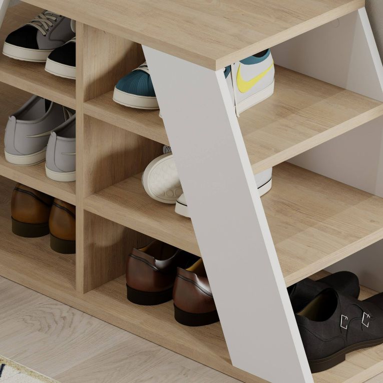 Scarpiera Marrone Quercia Bianco 4 Ripiani 10 Paia 106x38x50h cm, 6 Vani - Zungri