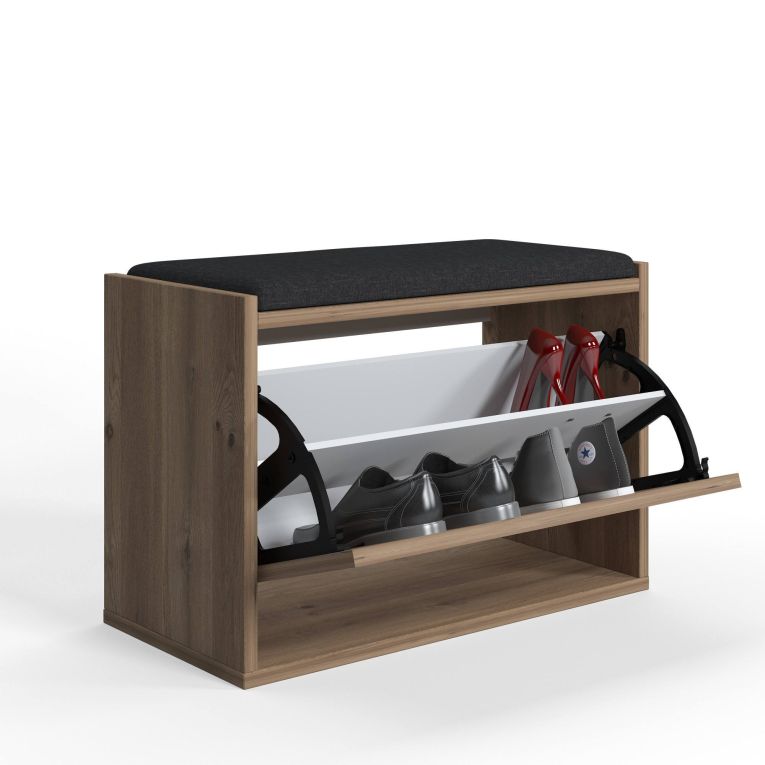 Scarpiera Marrone Quercia un Ripiano 2 Vani 65x43.5x32h cm, Un'anta