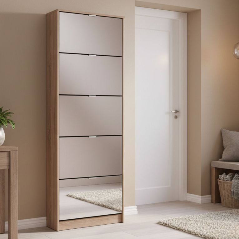 Scarpiera Marrone Rovere 10 Ripiani 10 Vani 67x28x191.5h cm, 5 Ante - Dentro