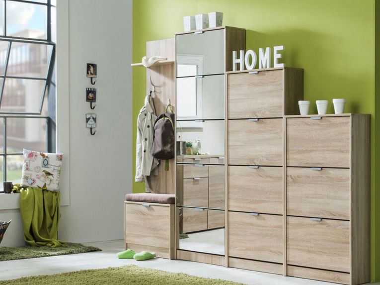 Scarpiera Marrone Rovere 10 Ripiani 10 Vani 67x28x191.5h cm, 5 Ante - Dentro