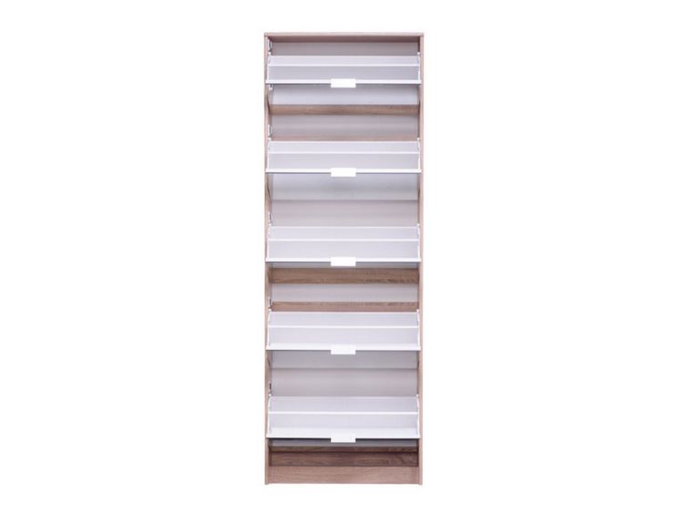 Scarpiera Marrone Rovere 10 Ripiani 10 Vani 67x28x191.5h cm, 5 Ante - Dentro