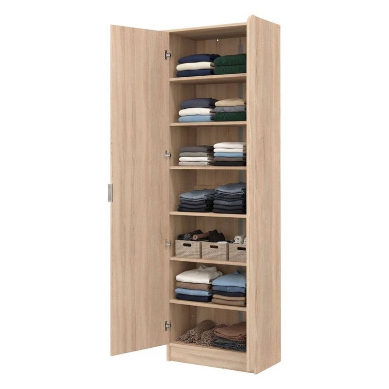 Scarpiera Marrone Rovere 6 Ripiani 2 Ante 60x33x191.5h cm, Maniglie Incluse - Delizia