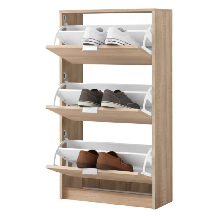 Scarpiera Marrone Rovere 6 Ripiani 3 Ante 67x28x119h cm, Maniglie Incluse - Marradi