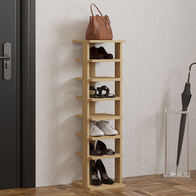 Scarpiera Marrone Rovere 8 Paia 8 Ripiani 30x30x110h cm, 7 Vani - Soddi