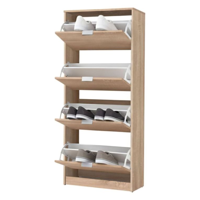 Scarpiera Marrone Rovere 8 Ripiani 4 Ante 67x28x155.5h cm, Maniglie Incluse - Santina