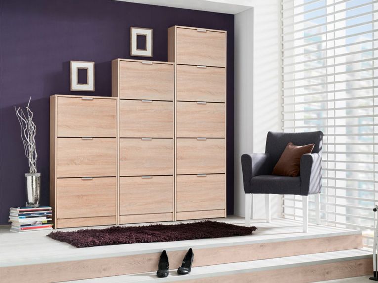 Scarpiera Marrone Rovere 8 Ripiani 4 Ante 67x28x155.5h cm, Maniglie Incluse - Santina
