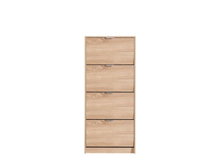 Scarpiera Marrone Rovere 8 Ripiani 4 Ante 67x28x155.5h cm, Maniglie Incluse - Santina