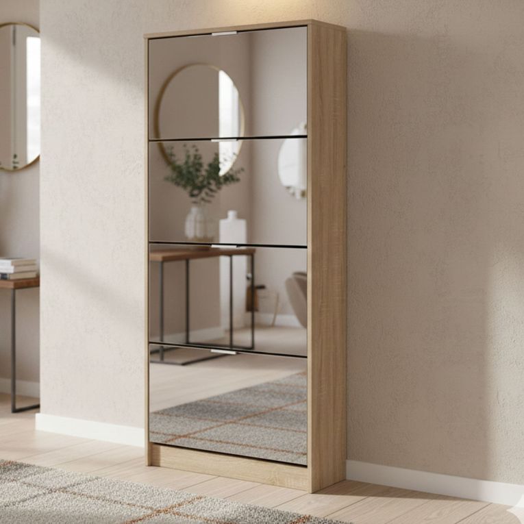 Scarpiera Marrone Rovere 8 Ripiani 8 Vani 67x28x155.5h cm, 4 Ante - Pentone