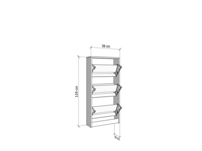Scarpiera Marrone Rovere Chiaro 3 Ripiani 3 Ante 58x18x119h cm, Maniglie Incluse - Melle