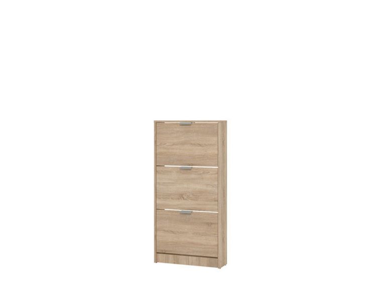 Scarpiera Marrone Rovere Chiaro 3 Ripiani 3 Ante 58x18x119h cm, Maniglie Incluse - Melle
