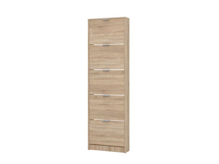 Scarpiera Marrone Rovere Chiaro un Ripiano 5 Ante 58x18x191.5h cm, kit Fissaggio a Muro Incluso - Capriolo