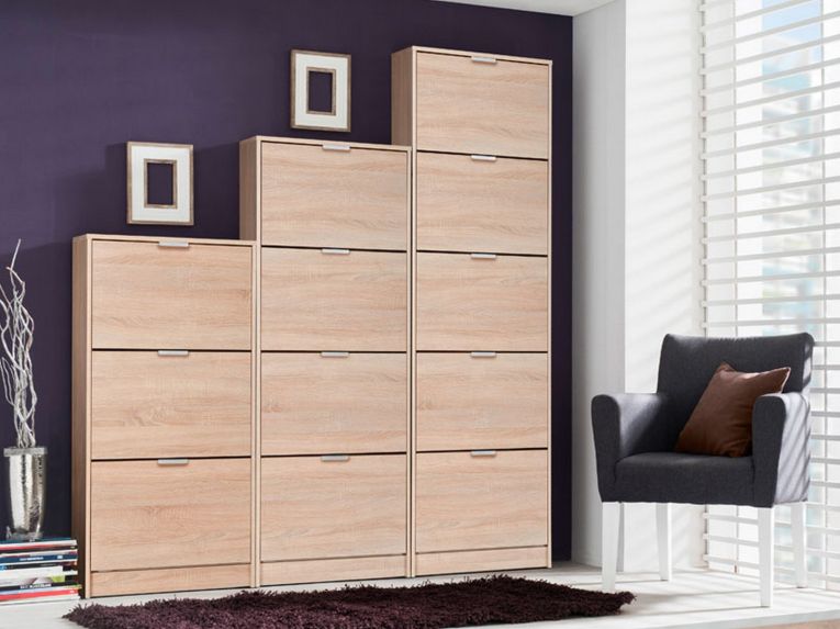 Scarpiera Marrone Rovere Chiaro un Ripiano 5 Ante 58x18x191.5h cm, kit Fissaggio a Muro Incluso - Capriolo