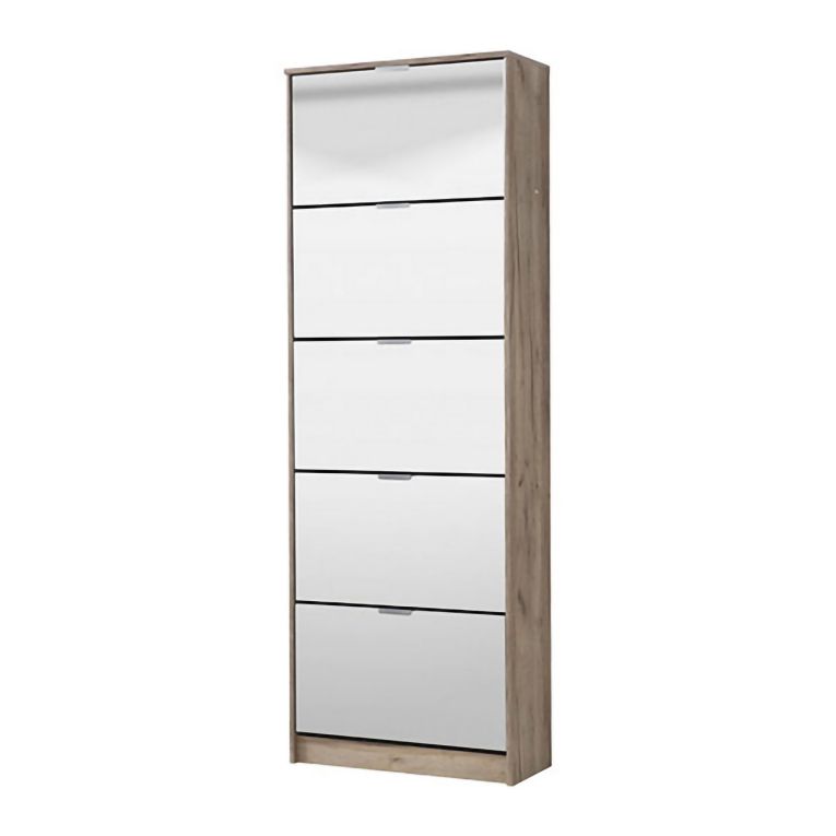 Scarpiera Marrone Rovere Grigio 10 Ripiani 10 Vani 67x28x191.5h cm, 5 Ante - Dentro