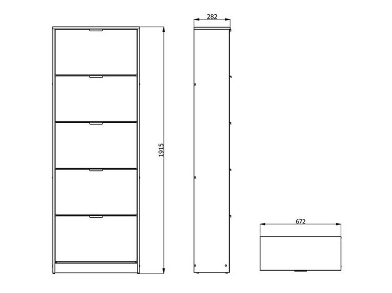 Scarpiera Marrone Rovere Grigio 10 Ripiani 10 Vani 67x28x191.5h cm, 5 Ante - Dentro