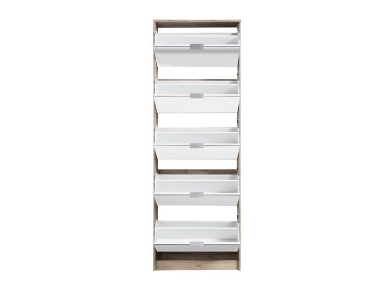 Scarpiera Marrone Rovere Grigio 10 Ripiani 10 Vani 67x28x191.5h cm, 5 Ante - Dentro