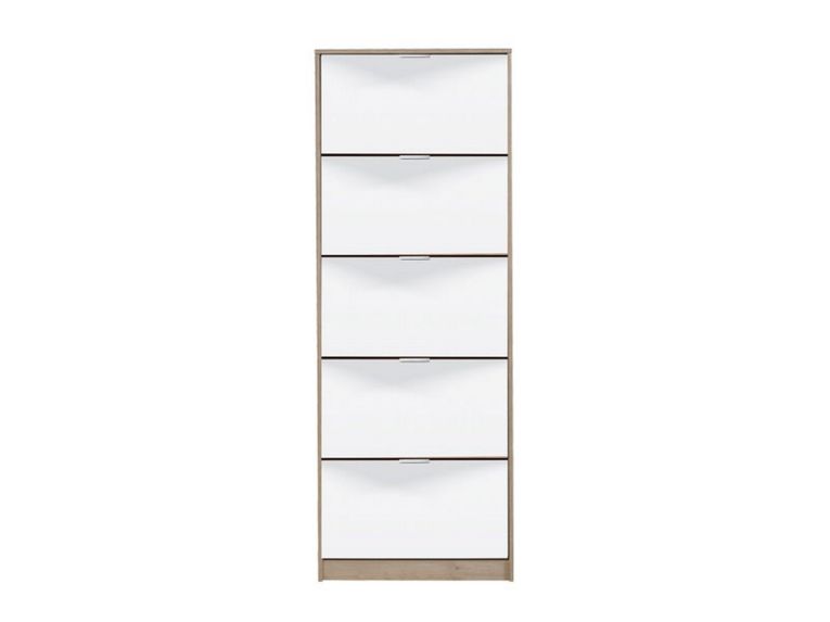 Scarpiera Marrone Rovere Grigio 10 Ripiani 10 Vani 67x28x191.5h cm, 5 Ante - Dentro