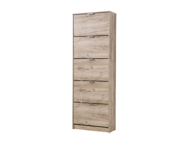 Scarpiera Marrone Rovere Grigio 10 Ripiani 5 Ante 67x28x191.5h cm, Maniglie Incluse - Sueglio