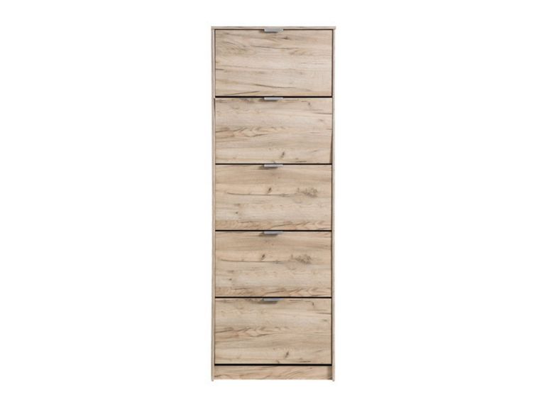 Scarpiera Marrone Rovere Grigio 10 Ripiani 5 Ante 67x28x191.5h cm, Maniglie Incluse - Sueglio